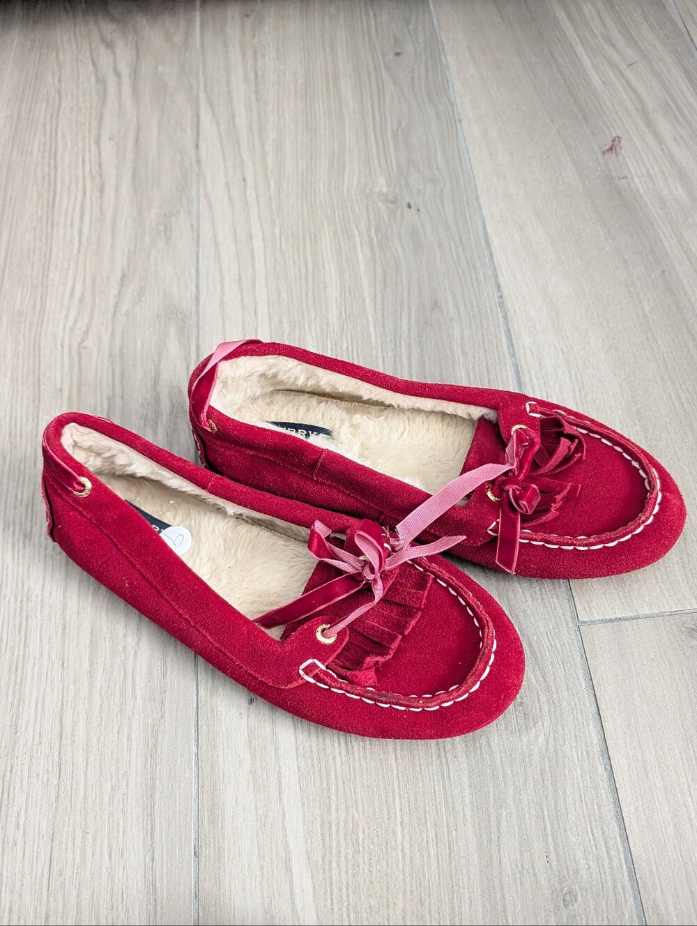 Sperry Top Sider Red Fur Lined Moccasins Size 9